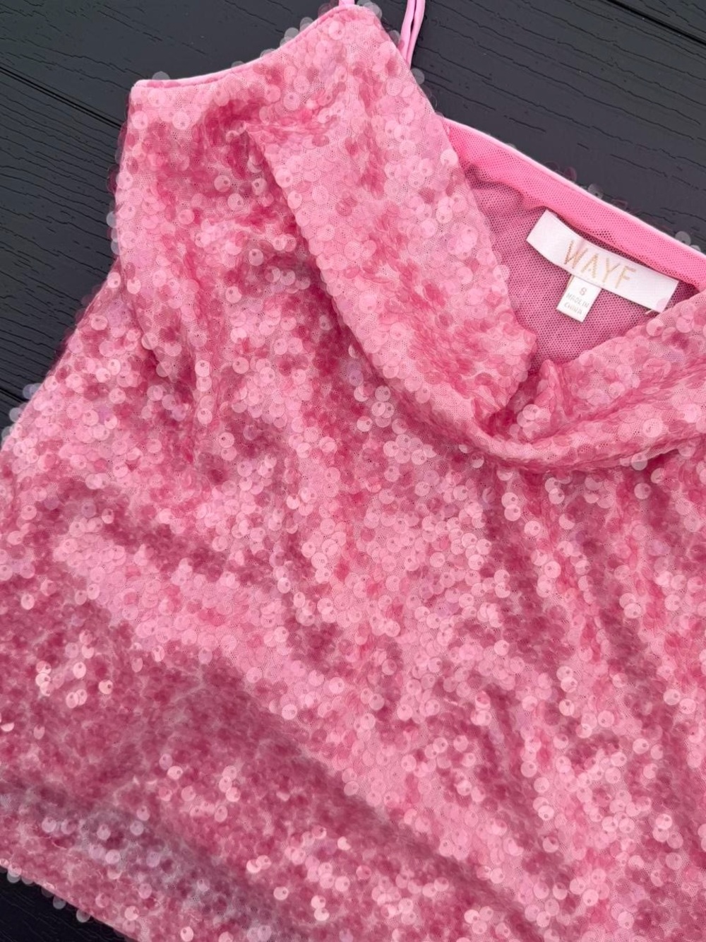 Wayf Pink Sequin Cowl Neck Top